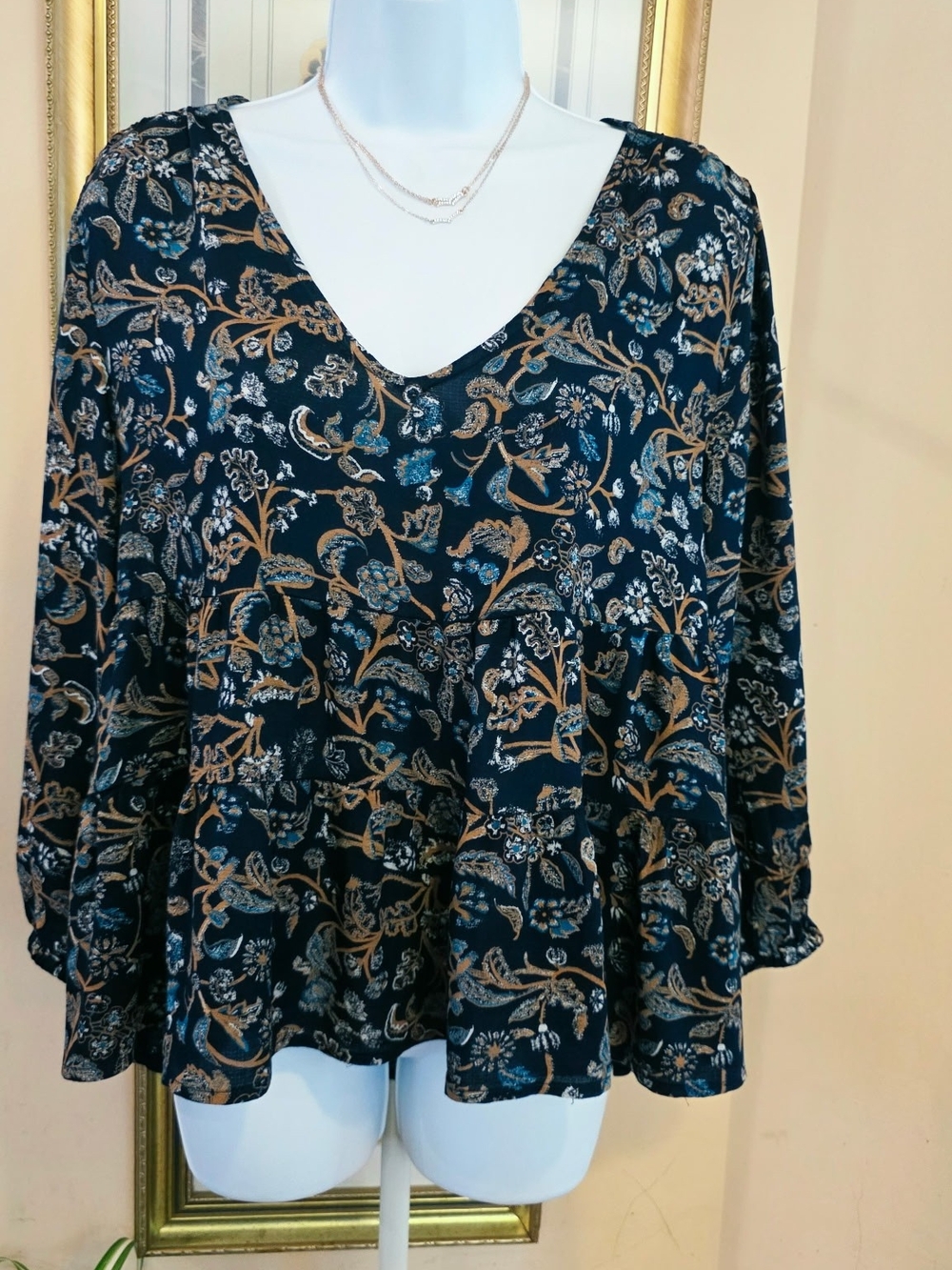 Lucky Brand Navy Blue Paisley Floral Button-Down Shirt